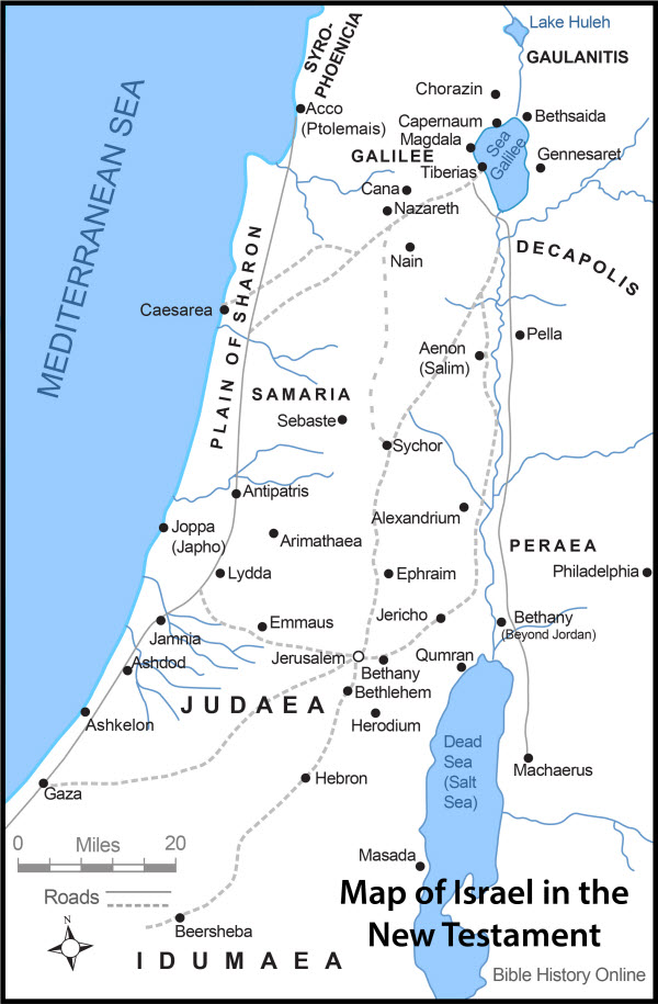 Map of Israel in the Time of Jesus with Roads