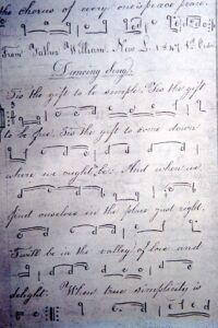 Simple gifts score, written in Shaker musical notation